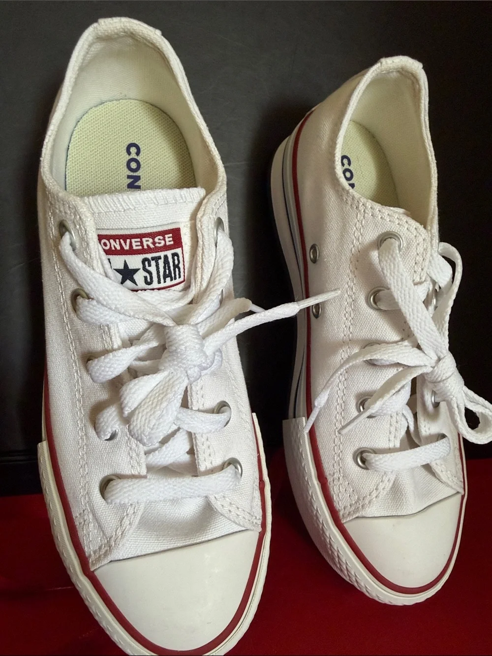 Converse Kids White Canvas Low-Top Sneakers with Red Stripe